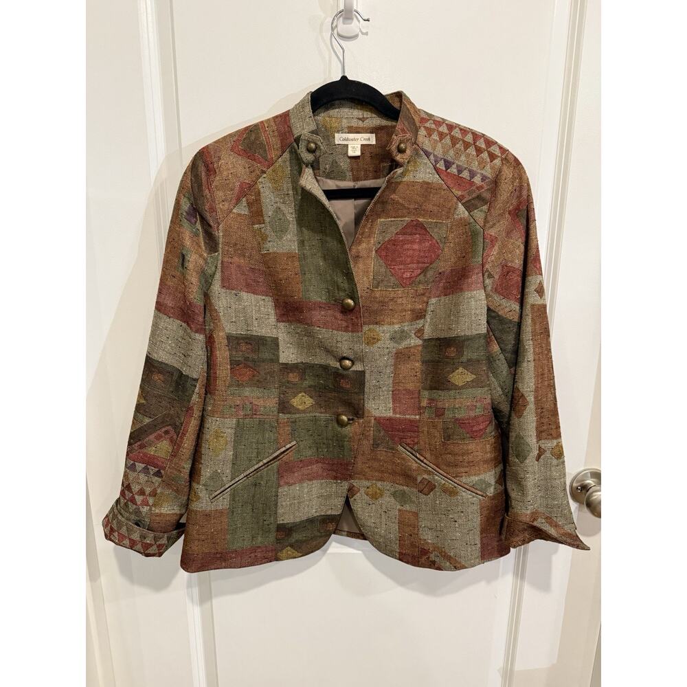Coldwater Creek Jacket Women Sz 16 Fall Colors Geometric Southwest Pattern Boho